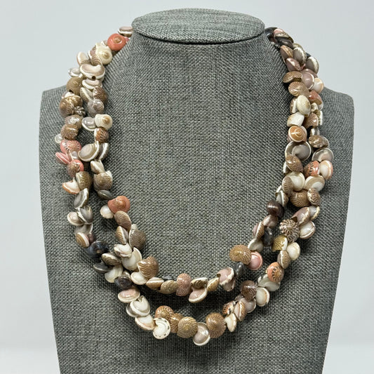 Boho Multi-Strand Shell Necklace Natural & Pink Tones - Handmade Beach Statement Jewelry