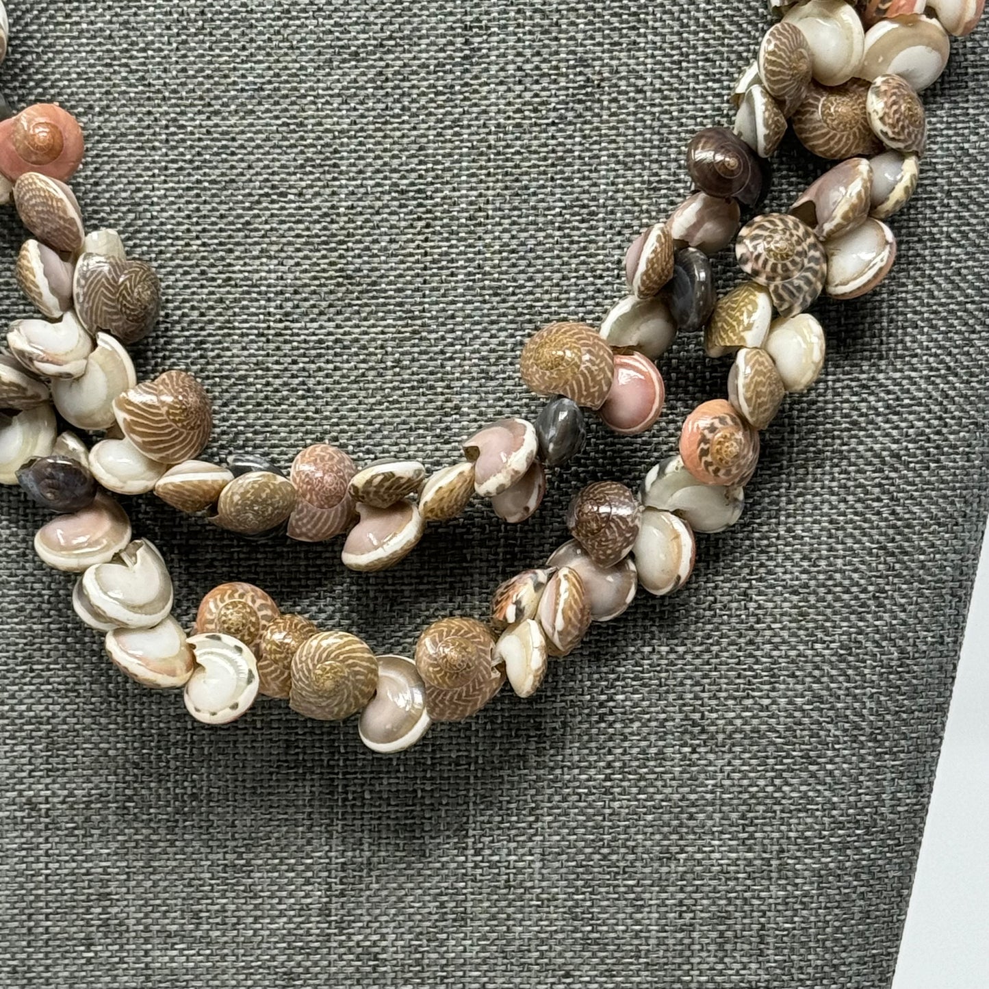 Boho Multi-Strand Shell Necklace Natural & Pink Tones - Handmade Beach Statement Jewelry