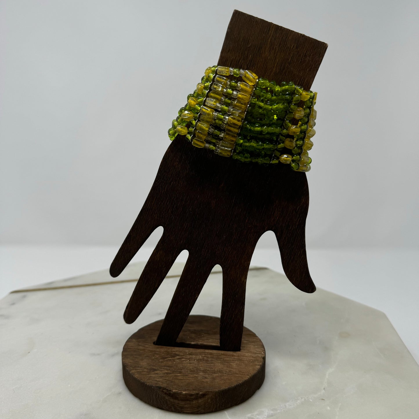 Bracelet Multi-Layer Yellow & Green Seed Bead Cuff 6.25 in Fashion Jewelry