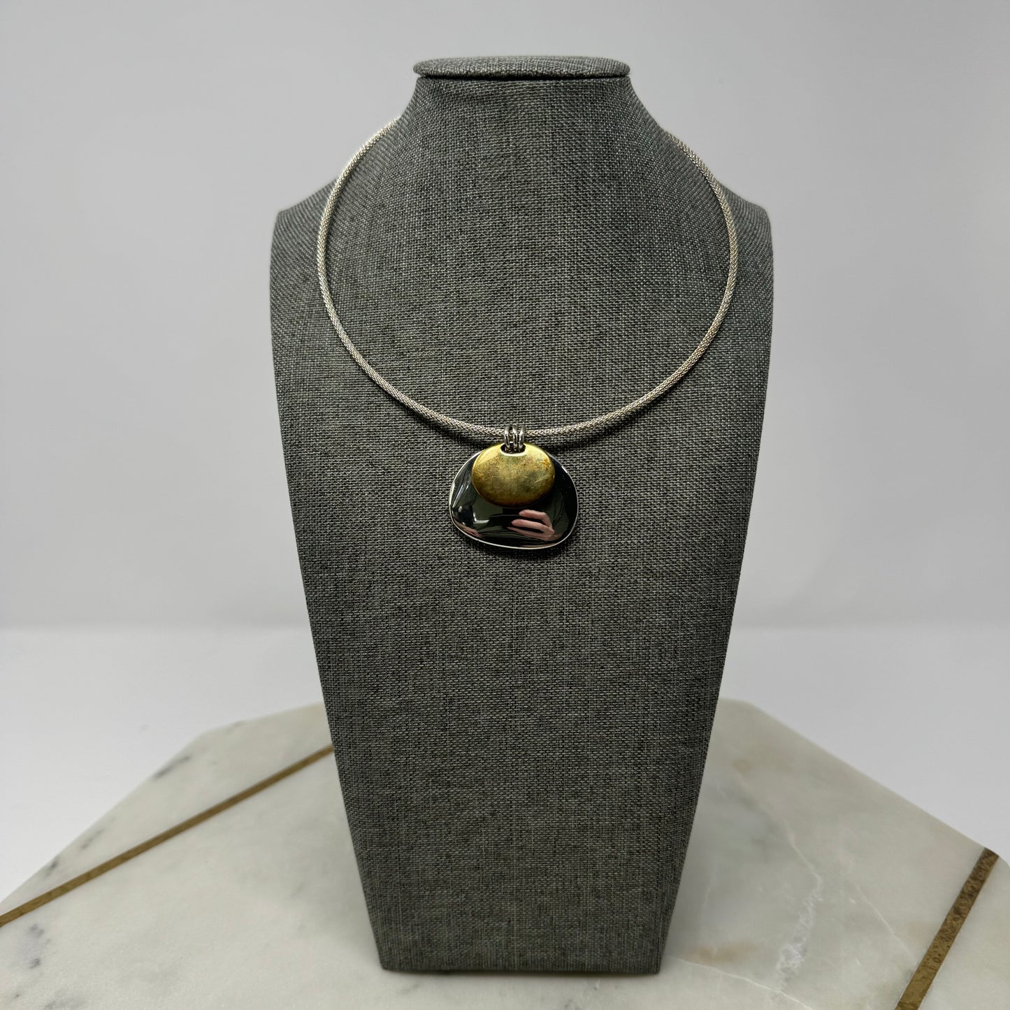 Necklace Boho Statement Bib Pendant Brushed Silver Tone Collar Chain 12”