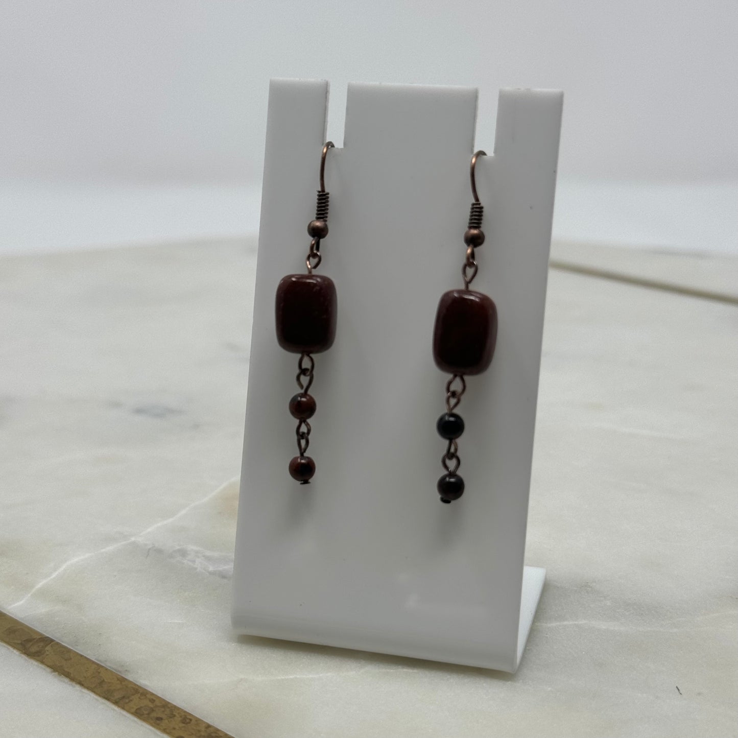 Earrings Boho Brown Beaded Stone Hook Dangles 2 in Pierced Ears