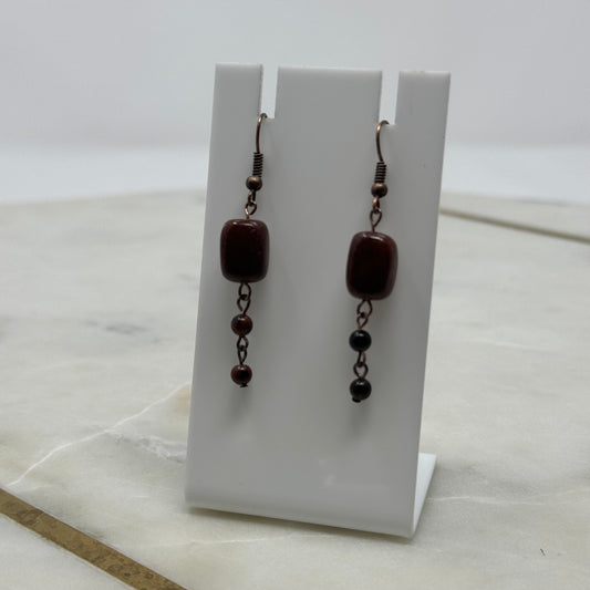 Earrings Boho Brown Beaded Stone Hook Dangles 2 in Pierced Ears