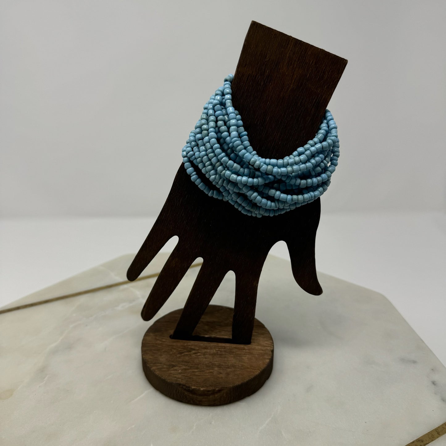 Bracelet Blue Multi-Layer Seed Beaded Cuff Wood Toggle Closure Bracelet 8 in Fashion Jewelry