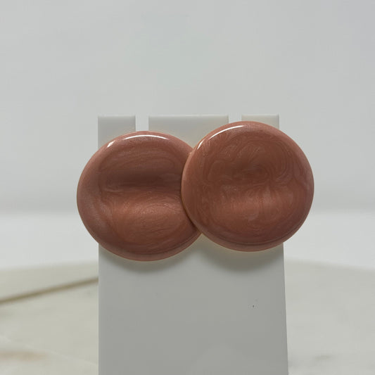 Vintage Large Round Blush Enamel Stud Earrings