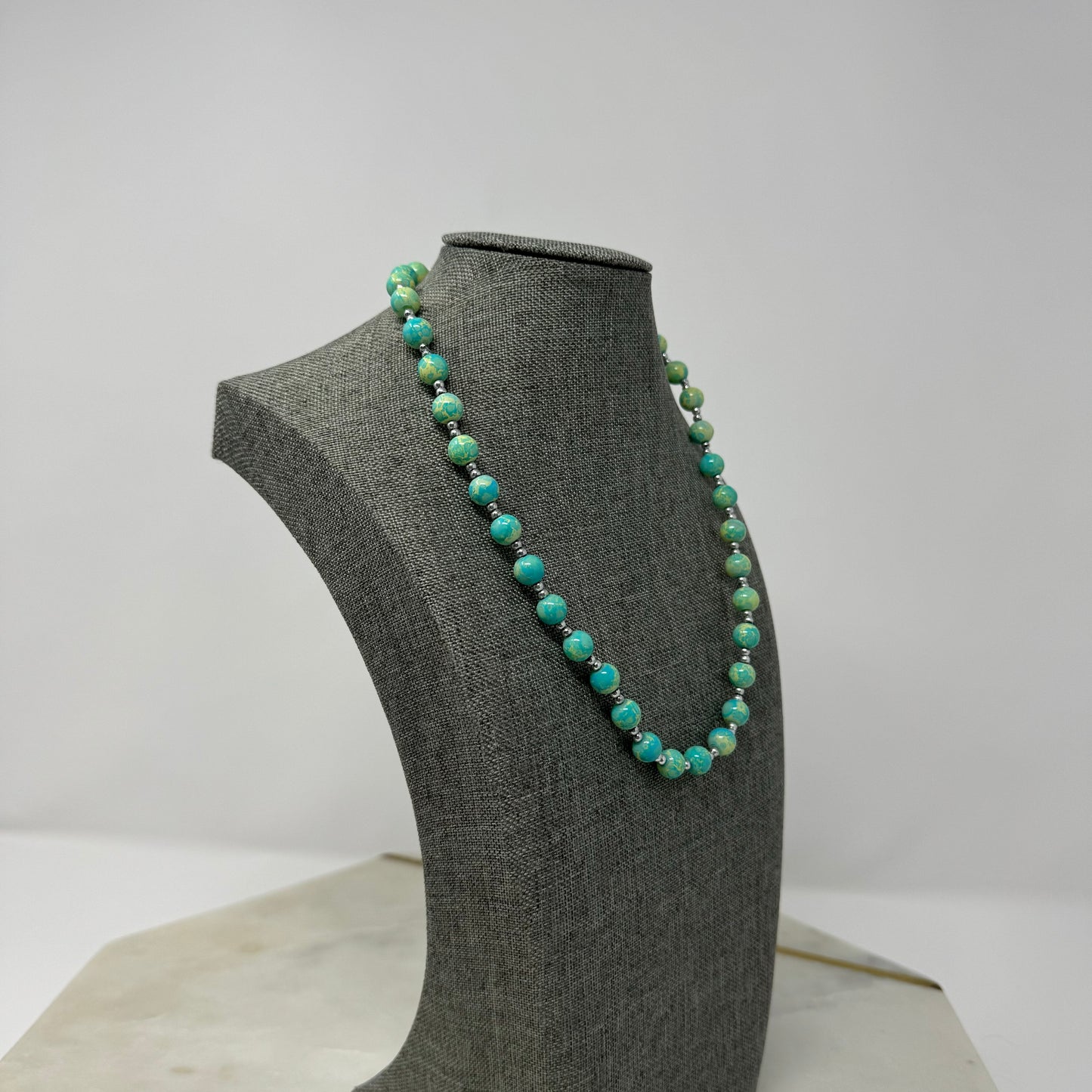 Blue & Yellow Beaded Necklace 16”