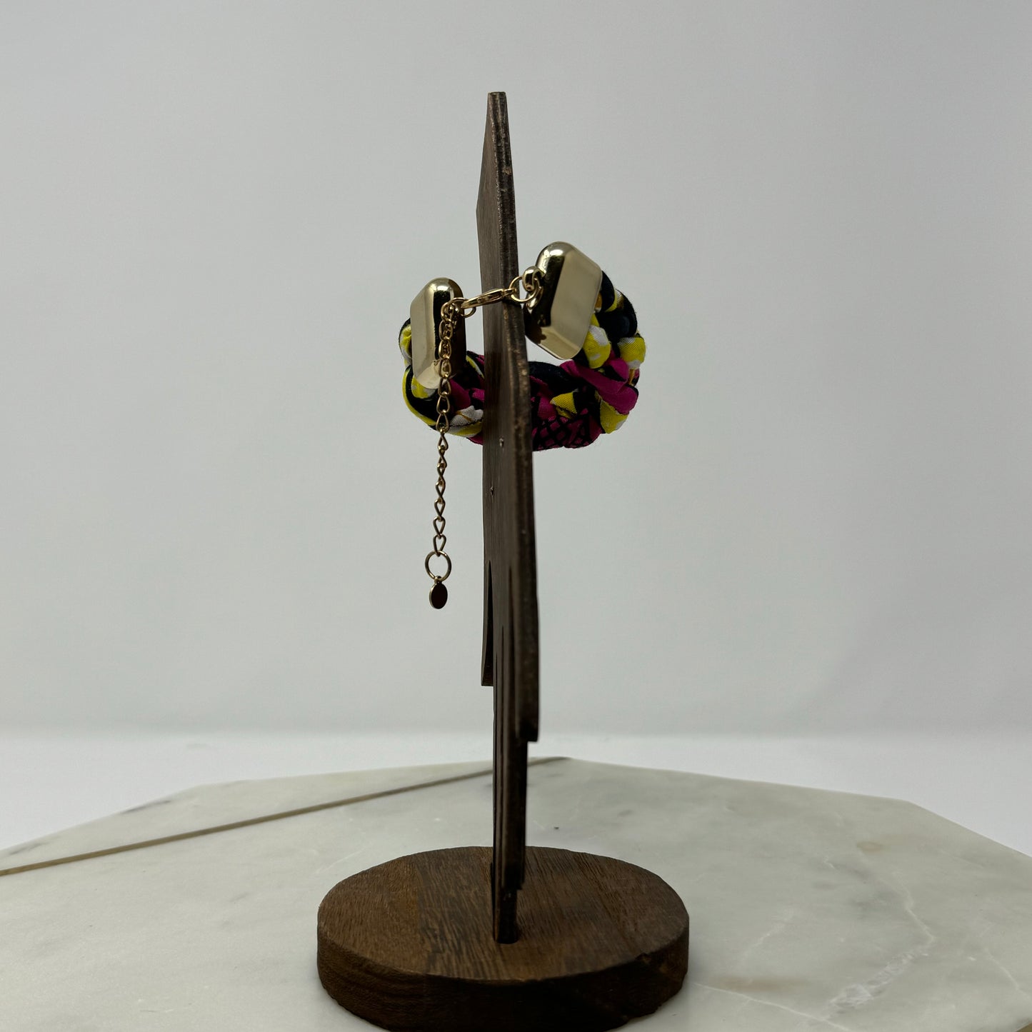 Pink & Yellow Braided Bracelet with Gold Accents