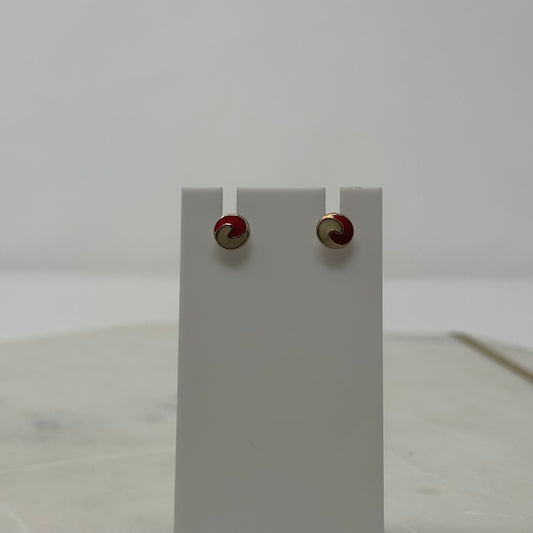 Mini Red & White Enamel Stud Earrings