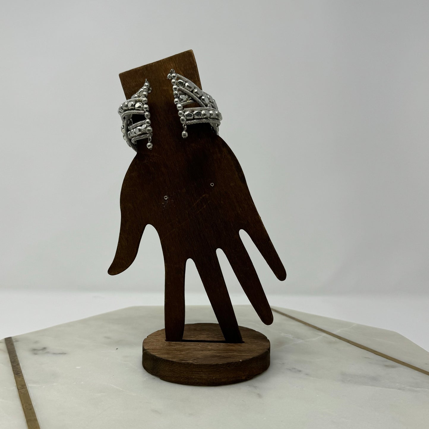 Braided Silver Beaded Cuff Bracelet