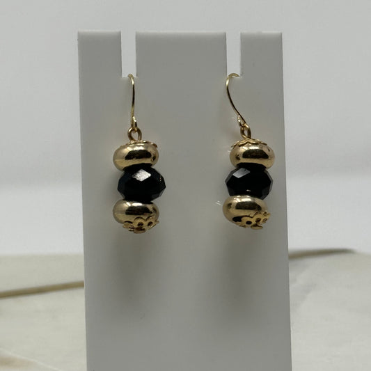 Beaded Black & Gold Dangle Earrings