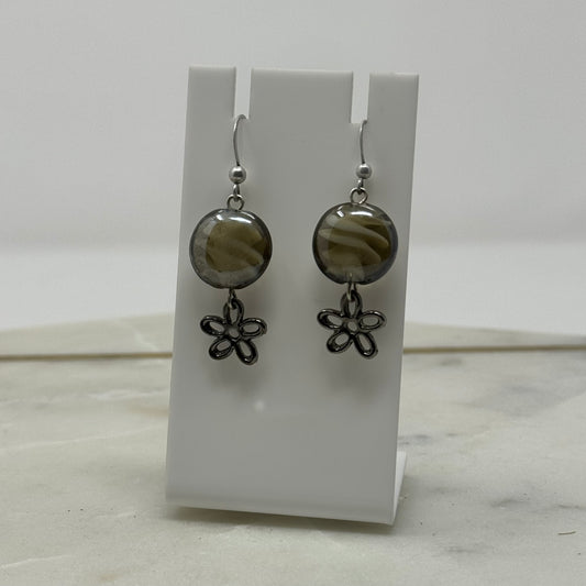 Glass Bead Dangle Flower Accent Hook Earrings