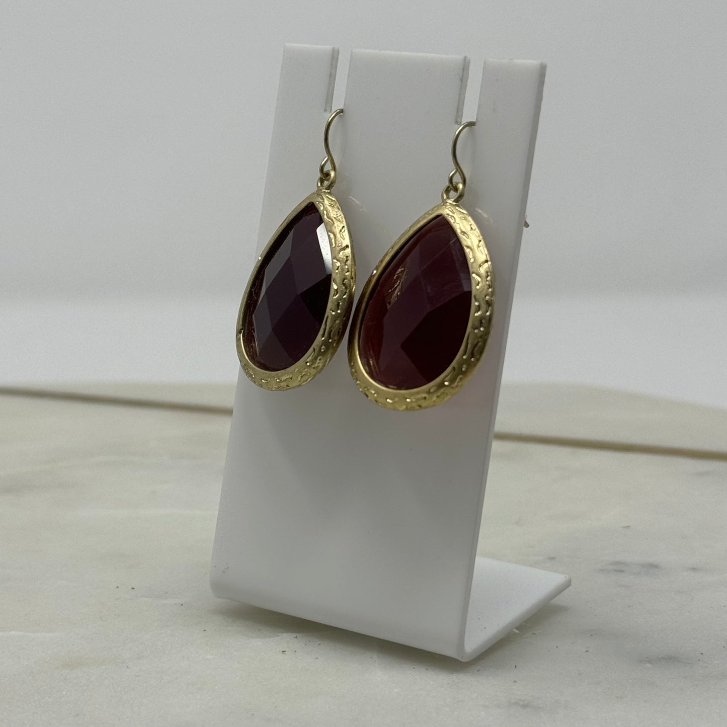 Boho Deep Red Faceted Teardrop Dangle Earrings