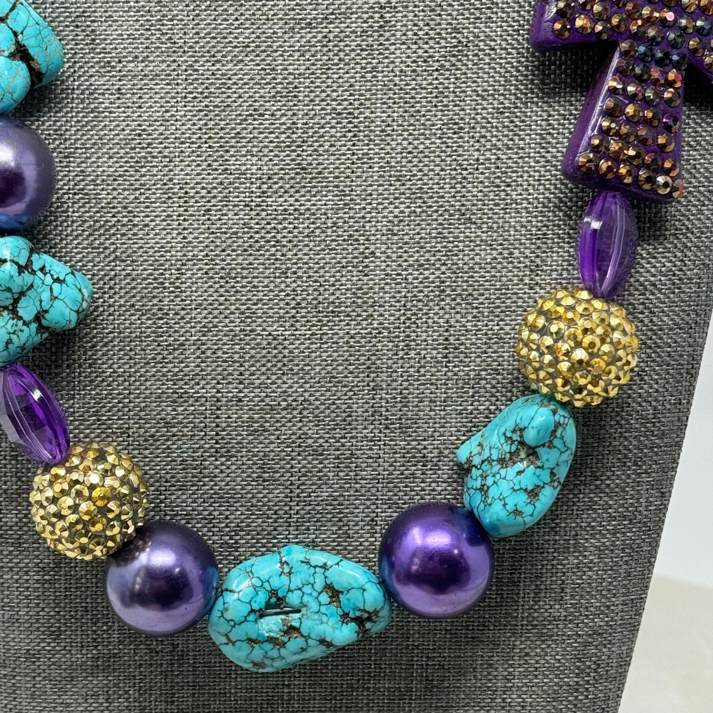 Necklace Boho Southwest Statement Chunky Beaded Pearl Purple Turquoise 20 in