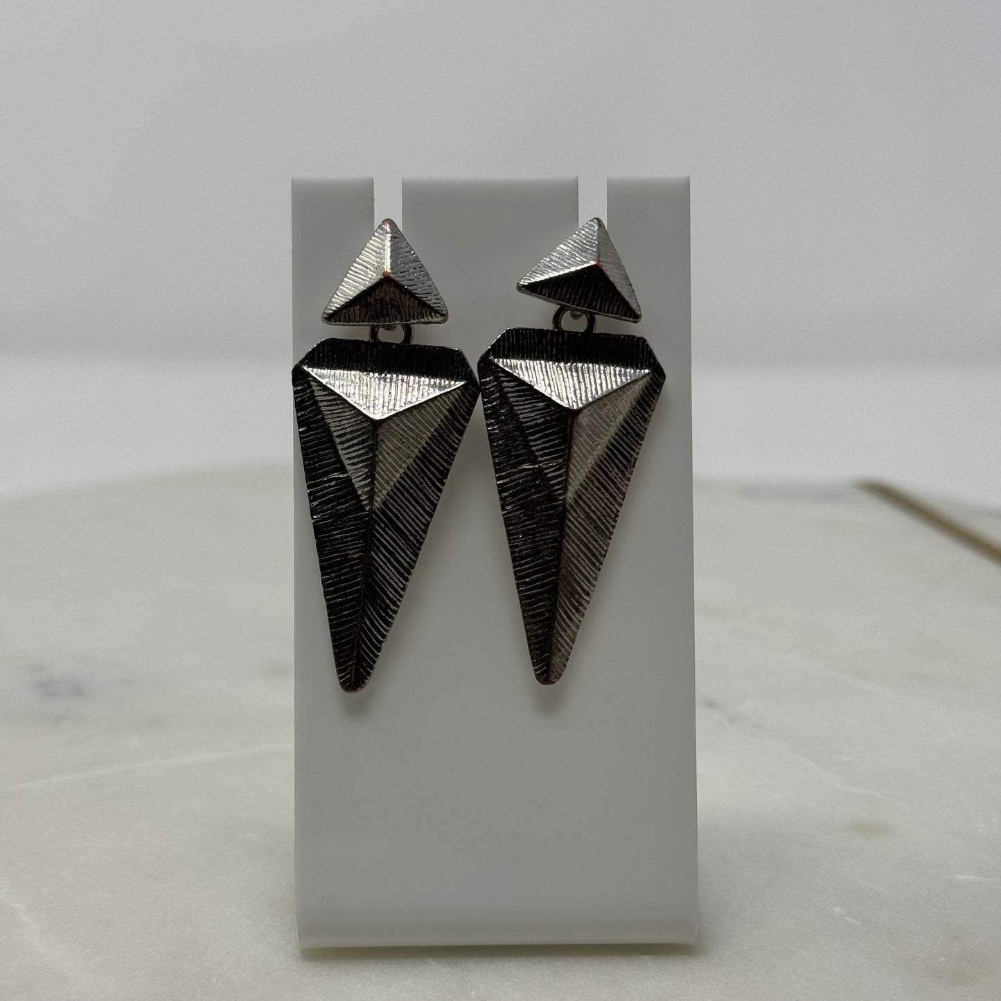 Silver Triangle Faceted Dangle Earrings