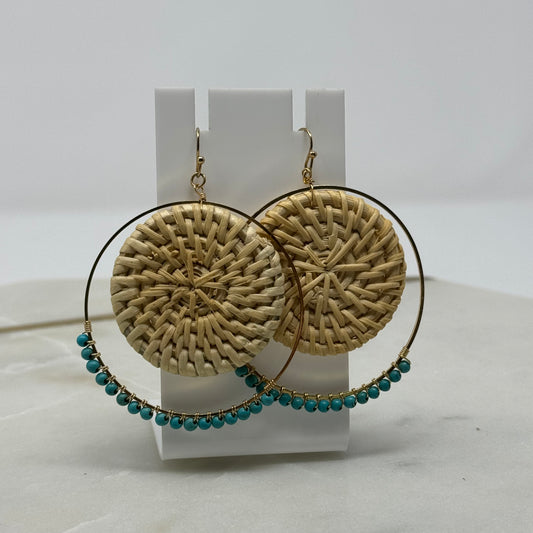 Beaded Boho Woven Dangle Statement Earrings