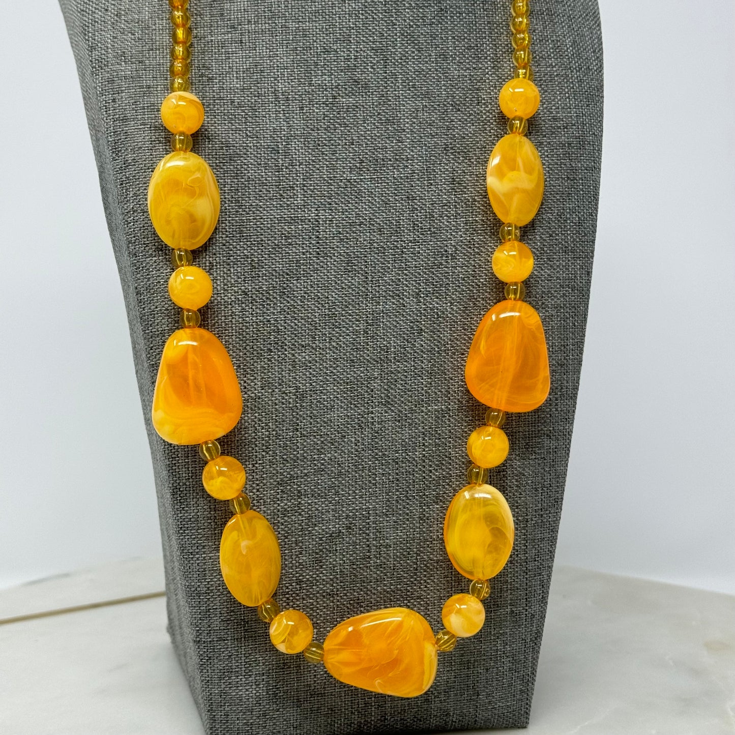Sunset Orange Beaded Bib Necklace 24”