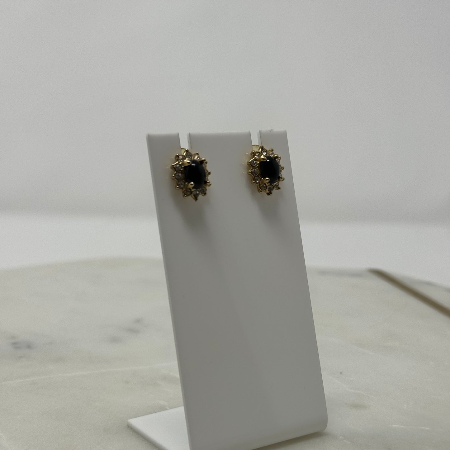 Black & Gold Real Gem Stud Earrings