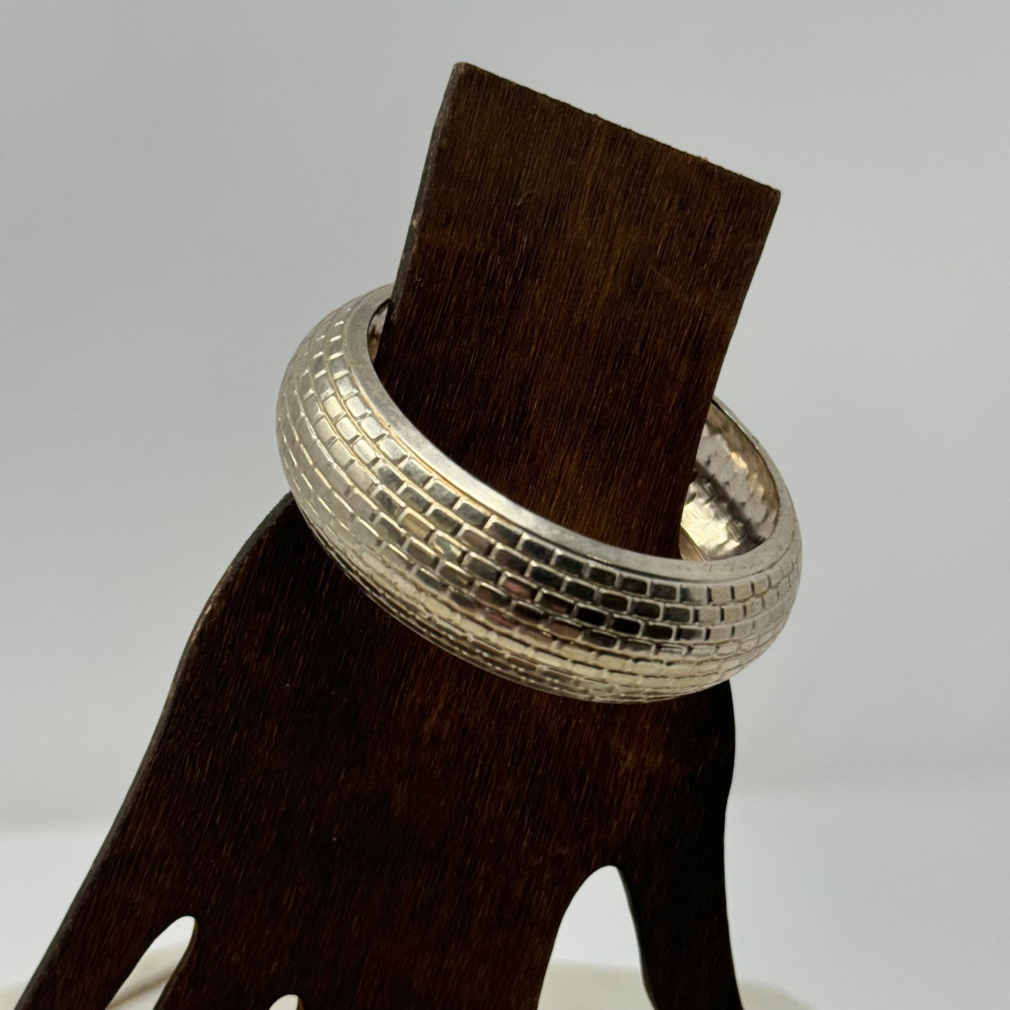 Elegant Silver Textured Bangle Bracelet, Handcrafted Vintage Style, Statement Jewelry