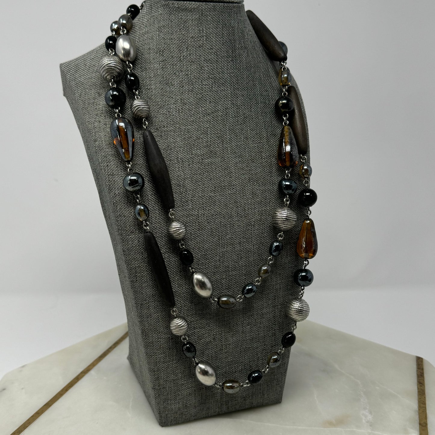 Necklace Boho Southwestern Statement Glass Metal Beads 48 in