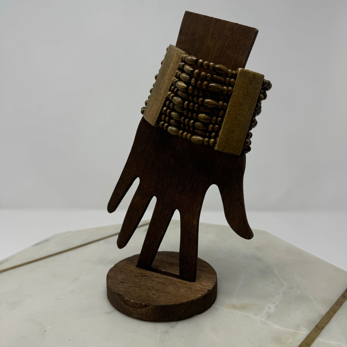 Bracelet Boho Multi-Layer Tall Cuff Bangle Wood Beads 7.75 in Costume Jewelry