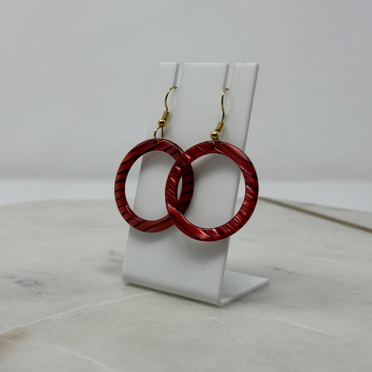 Red Acrylic Dangle Hoop Earrings