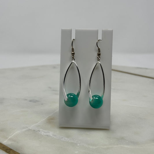 Silver & Aqua Dangle Hook Earrings