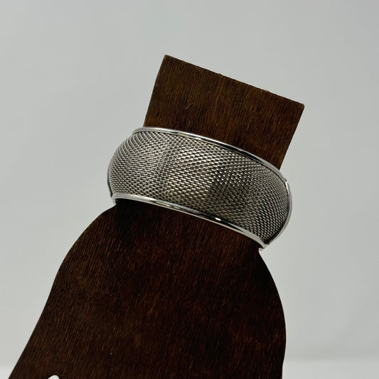 Vintage Mesh Silver Cuff Bracelet, Unique Art Deco Style, Statement Fashion Jewelry