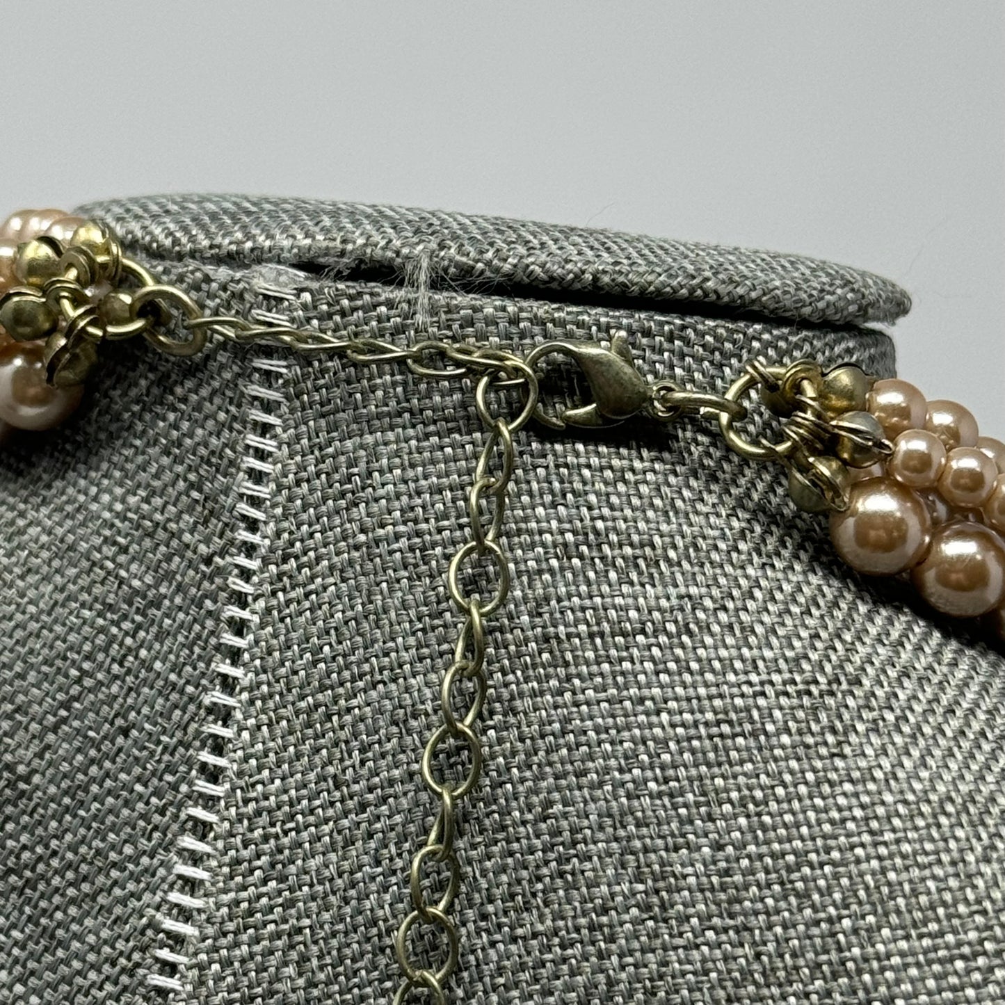 Necklace Statement Beaded Strands Faux Pearl Beige 18 in Costume Jewelry