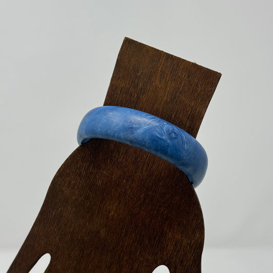 Retro Blue Marbled Bangle Bracelet - 1970s Style, Chunky Minimalist Statement Jewelry