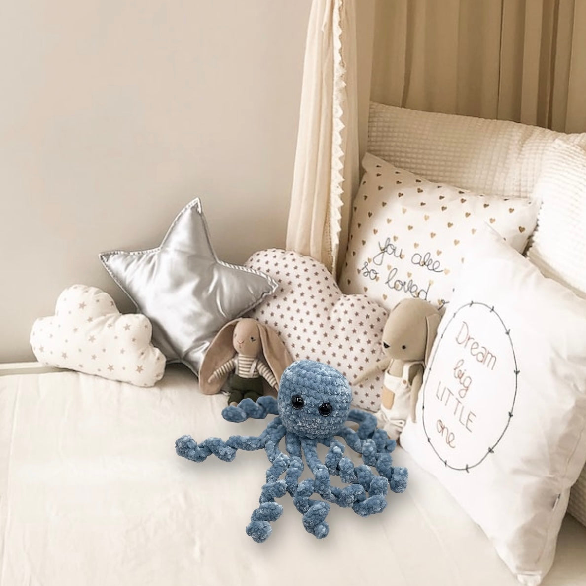 Large Light Blue Velvet Octopus