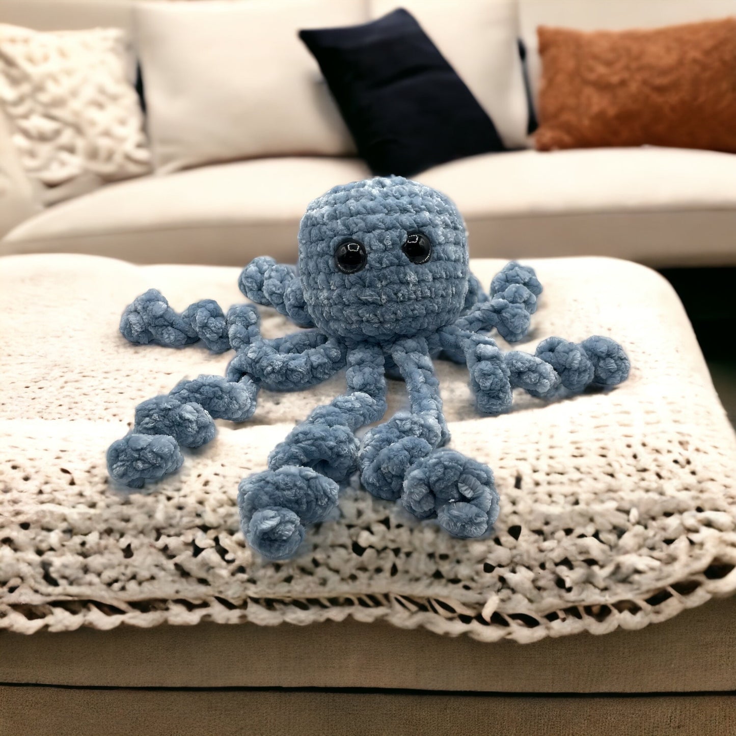 Large Light Blue Velvet Octopus