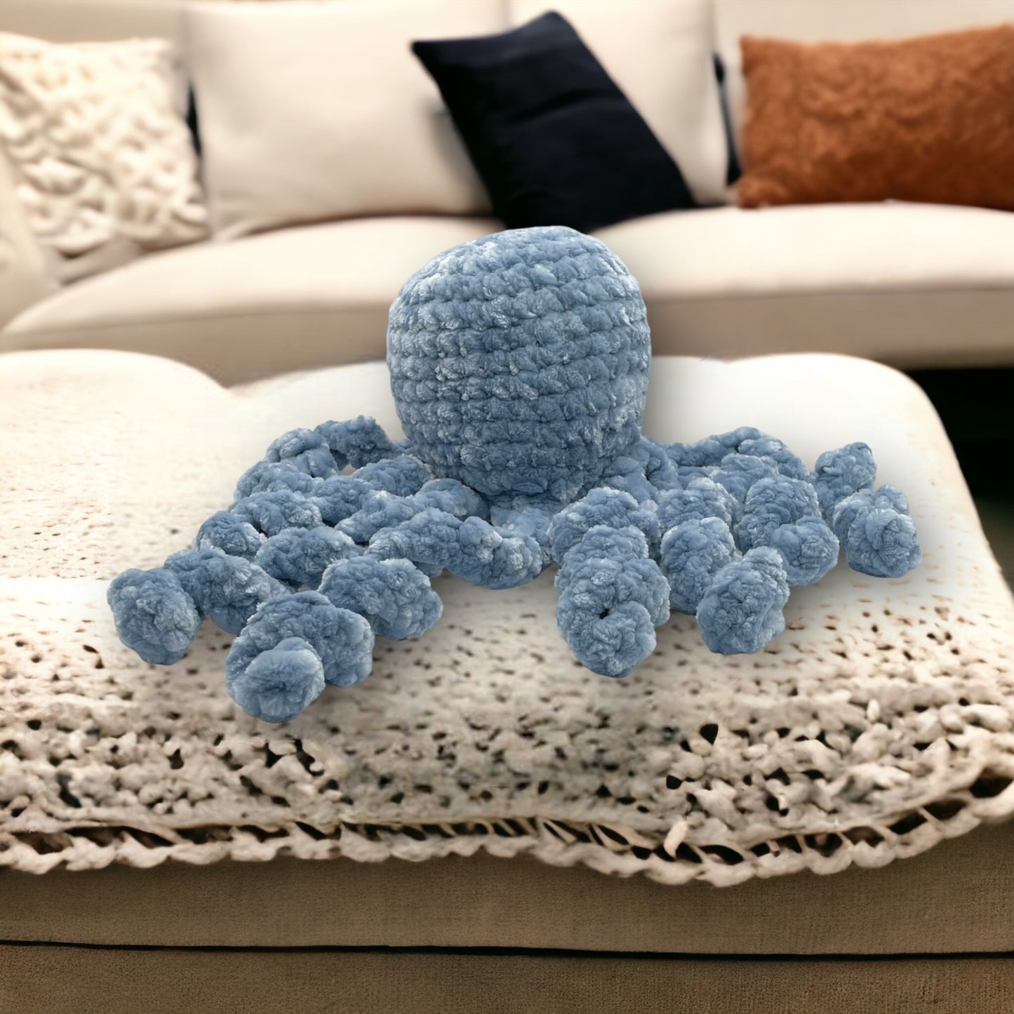 Large Light Blue Velvet Octopus